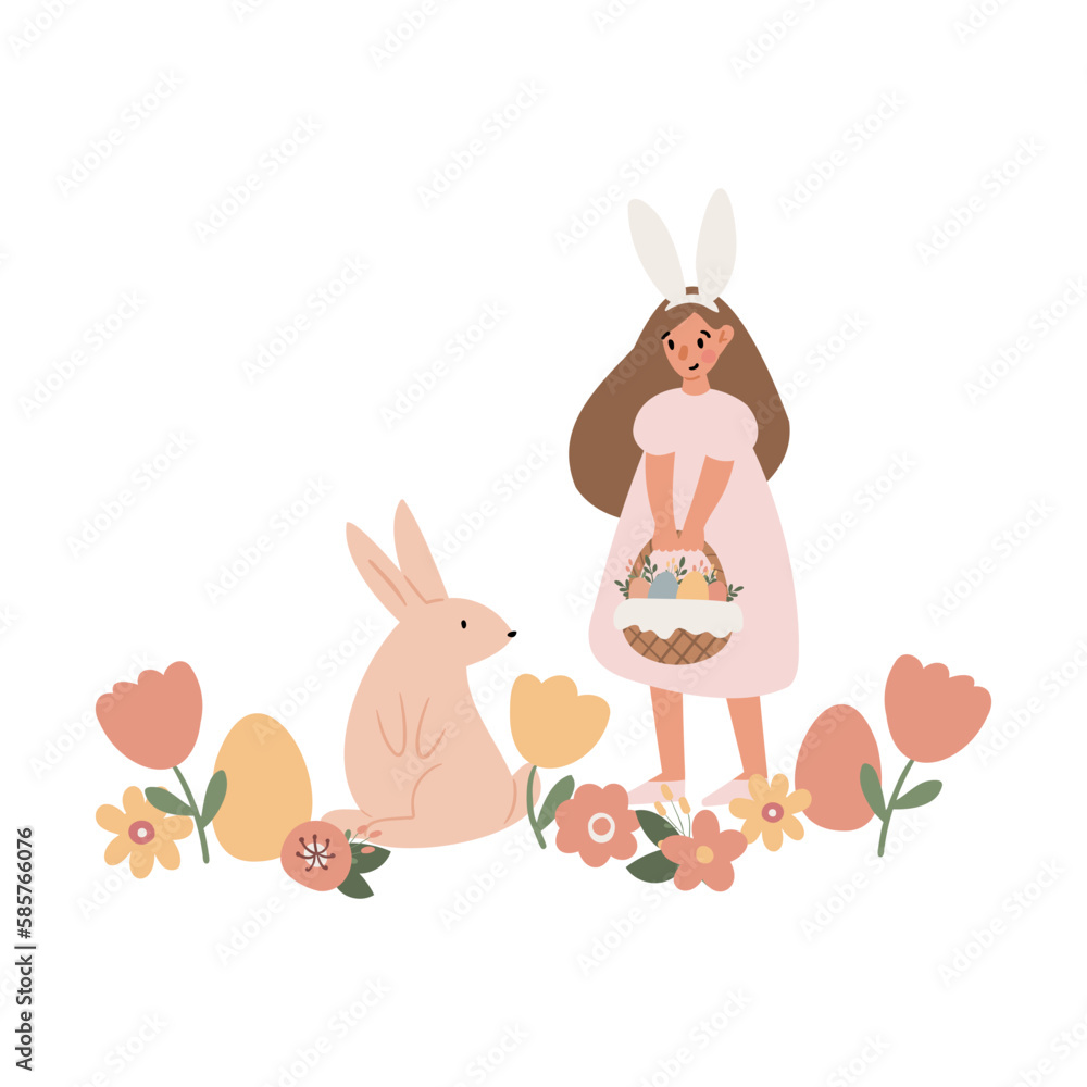 Happy Easter illustration clipart, Cute bunny vector images, Childrens ...
