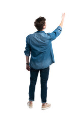 back view of a casual man standing on transparent background