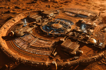 Wall Mural - future mars base or scientific facility. mars colonization concept. created with generative ai techn