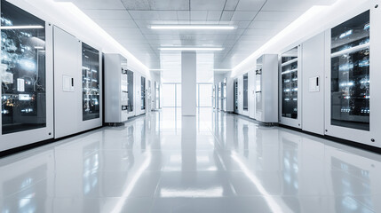  Illustration of a sterile quantum server room, AI generated.