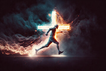 Wall Mural - Man Running Into Cross Easter Sunday Special Generative AI