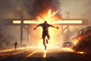 Wall Mural - Man Running Into Cross Easter Sunday Special Generative AI