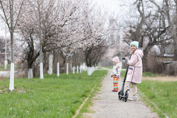 two sister girls walking