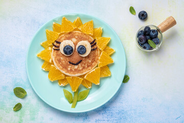 Wall Mural - Funny Flower Pancake with berries for kids