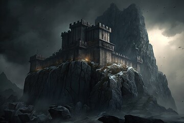 Canvas Print - dark and foreboding fortress, built to withstand any siege, created with generative ai