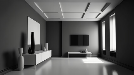 Sticker - Luxury living lounge. Futuristic modern apartment. Generative AI. Black and white image