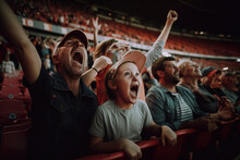 A Fictional Person. Joyful Family Watching Sporting Event At Stadium