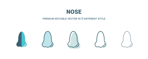 Canvas Print - nose icon in 5 different style. Outline, filled, two color, thin nose icon isolated on white background. Editable vector can be used web and mobile