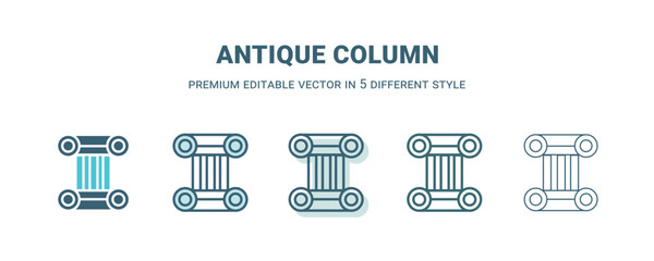 Canvas Print - antique column icon in 5 different style. Outline, filled, two color, thin antique column icon isolated on white background. Editable vector can be used web and mobile