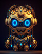 © Mateus - Robô sci-fi dourado estilo exterminador, bonito com olhos led azul