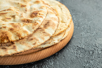 pita Arab Bread. Flatbreads. Food recipe background. Close up