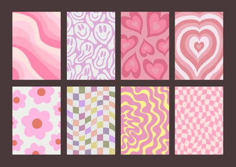 Aufkleber - Cool Groovy Pattern Posters Collection. Set of Y2K Wavy Textures. Trendy Abstract Geometric 90s Backgrounds. Funky Retro Vintage Backdrops.