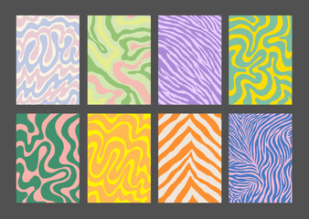 Aufkleber - Cool Groovy Pattern Posters Collection. Set of Y2K Wavy Textures. Trendy Abstract Geometric 90s Backgrounds. Funky Retro Vintage Backdrops.