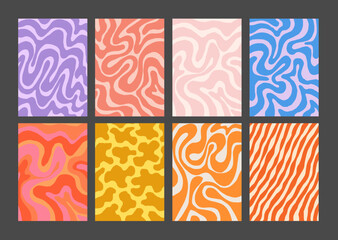 Aufkleber - Cool Groovy Pattern Posters Collection. Set of Y2K Wavy Textures. Trendy Abstract Geometric 90s Backgrounds. Funky Retro Vintage Backdrops.