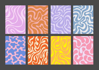 Aufkleber - Cool Groovy Pattern Posters Collection. Set of Y2K Wavy Textures. Trendy Abstract Geometric 90s Backgrounds. Funky Retro Vintage Backdrops.