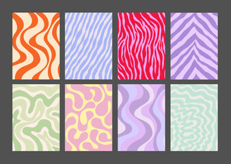 Aufkleber - Cool Groovy Pattern Posters Collection. Set of Y2K Textures. Trendy Abstract Backgrounds.