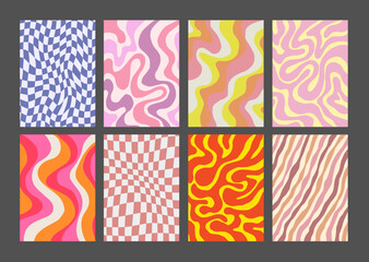 Aufkleber - Cool Groovy Pattern Posters Collection. Set of Y2K Wavy Textures. Trendy Abstract Geometric 90s Backgrounds. Funky Retro Vintage Backdrops.
