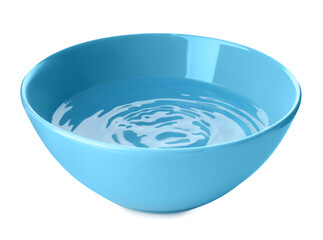 Wall Mural - Blue ceramic bowl with clear water isolated on white