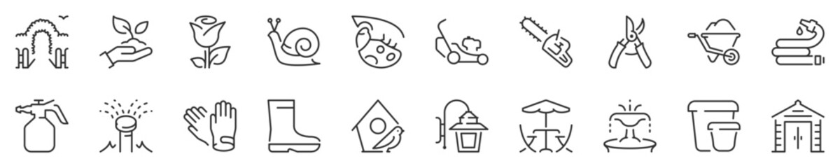 Gardening and seeding activities thin line icon set 2 of 2. Symbol collection in transparent background. Editable vector stroke. 512x512 Pixel Perfect.