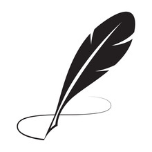 Quill Silhouette Writing Curves, Black Feather Pen On A White Background.