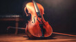 Realistic double bass on a blurred stage background, generative AI.