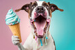 happy amazed excited dog eating icecream, created with Generative AI technology