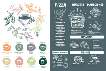 Poster - Menu restaurant brochure. Green Tea Cup. Flyer with hand-drawn graphic.	
