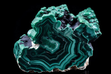  Malachite - Found globally - Copper carbonate mineral, used in jewelry and as a decorative stone (Generative AI)