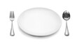 set white plate,spoon and fork on trasparent png