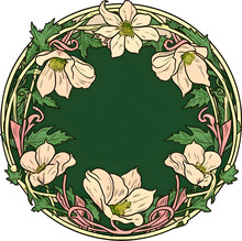 Vintage Items: Label Art Nouveau - Green Round. Generative AI