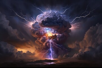 Wall Mural - mind of god, with lightning bolts and thunderclouds, bringing power and revelation to the world, created with generative ai