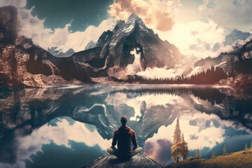 Wall Mural - mind of god, with view of peaceful and serene lake, symbolizing tranquility and connection to the divine, created with generative ai