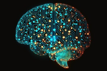 Wall Mural - Human brain glowing digital technology, deep learning, AI concept, Generative AI