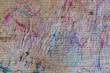 art concept, horizontal corrugated beat up cardboard covered in marker and crayon scribbles, room for copy