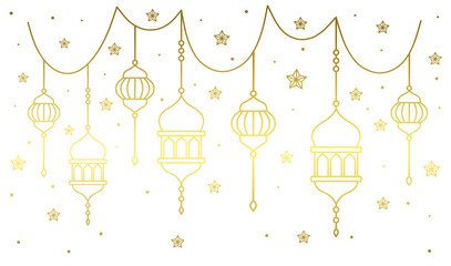 Canvas Print - Arabic ramadan lantern golden line art 