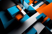 Abstract Blue And Orange Background With Squares - Generative Ai