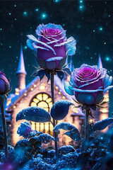 Sticker - Many tall blue and purple roses Generative AI