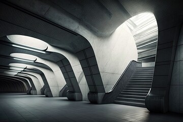 Wall Mural - futuristic subway station with sleek design and advanced technology, created with generative ai