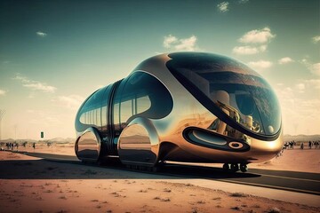 Canvas Print - public transportation of future, with driverless vehicles and advanced technology, created with generative ai