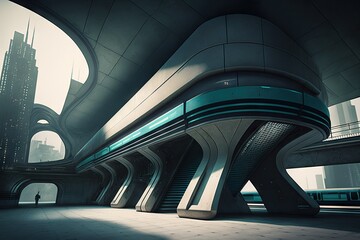 Canvas Print - futuristic subway station, with sleek and futuristic design, for efficient public transport, created with generative ai