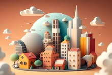 3D Cute Mini City, Mini World, Miniature City, Kid Style, Colorful, Houses, Hotels, Streets, Clouds, Hill, Happy Color