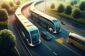 Poster - public transportation system of the future, with self-driving vehicles and smart traffic lights, created with generative ai