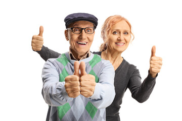 Sticker - Happy mature woman behind an elderly man gesturing thumbs up