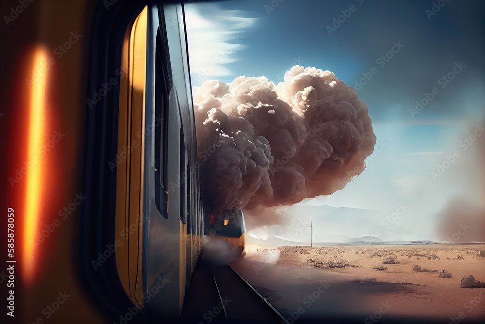 puffs of smoke coming out of a train window, with the speed and motion ...