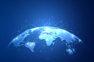 global network connection. big data analytics and business concept, world map point and line composi