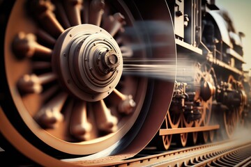 Wall Mural - close-up of the wheels of a train, spinning on the tracks, created with generative ai