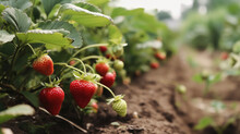 Ripe Strawberries Growing. AI
