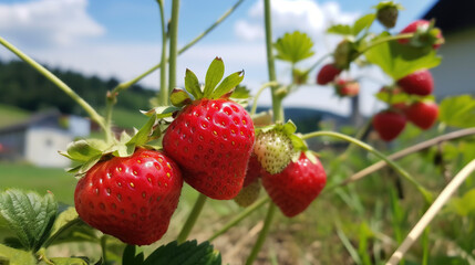 Poster - Ripe strawberries growing. AI