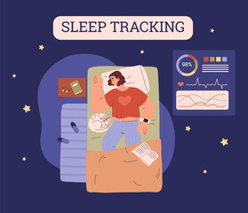 Sleep tracking app advertising, flat vector illustration isolated.