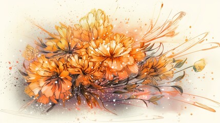 Wall Mural - Drawing Flowers Watercolor Generative AI